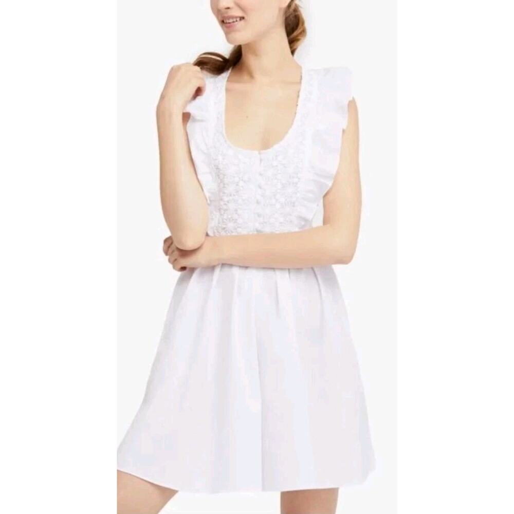 New Free People Half Moon White Cotton Mini Dress Crochet Neckline sz Medium